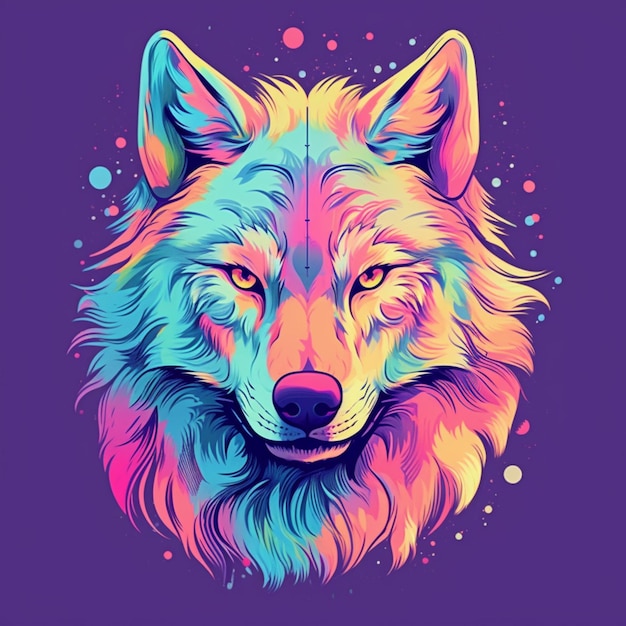 um lobo colorido com um grande sorriso no rosto IA generativa