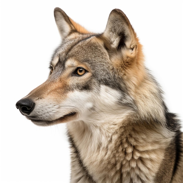 Um lobo com fundo branco e fundo preto