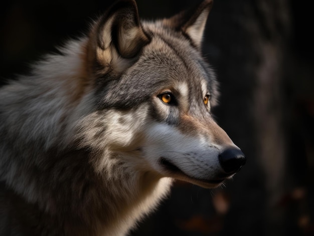 Um lobo com um fundo preto