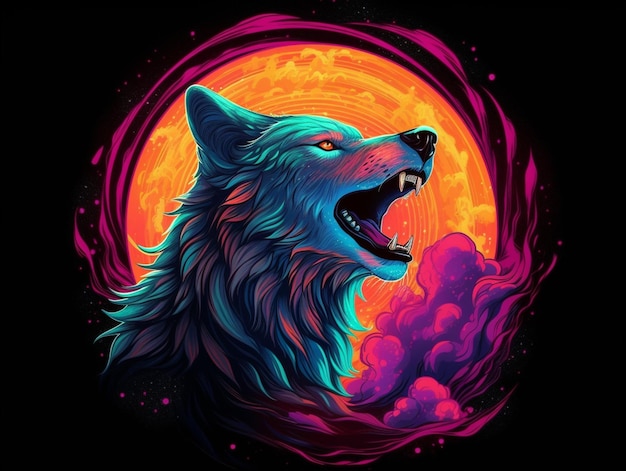 um lobo com uma lua brilhante no fundo generativo ai