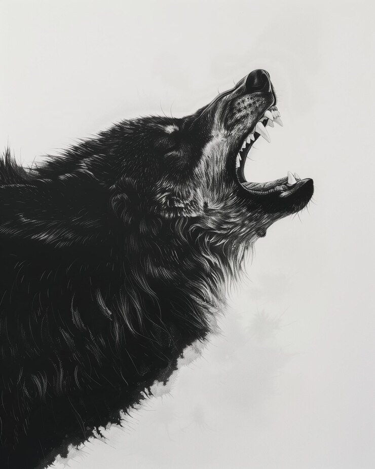 Foto um lobo de desenho animado a uivar para a lua.