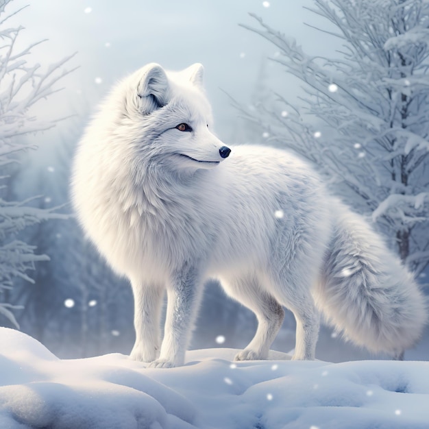 Um lobo majestoso na neve gerado pela IA