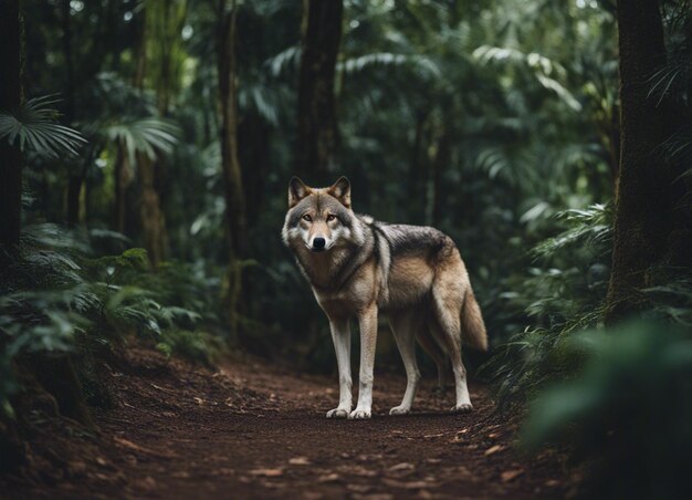 Foto um lobo na selva.