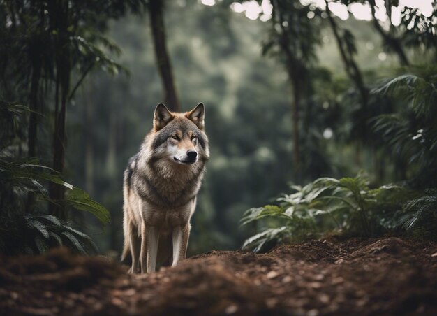 Foto um lobo na selva.