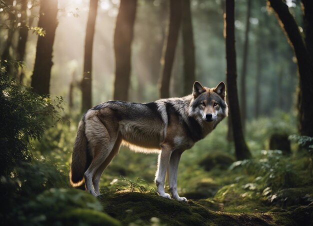 Foto um lobo na selva.