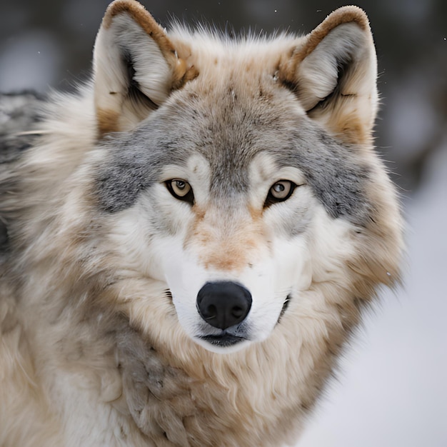 um lobo que tem uma mancha marrom no rosto