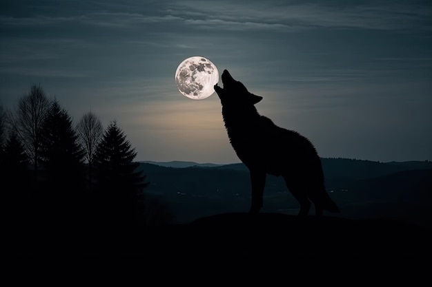 Um lobo uivando para a lua