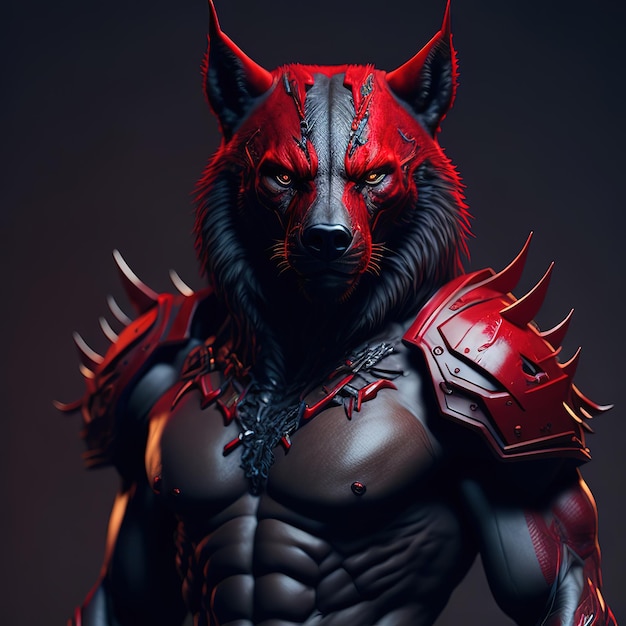 Um lobo vermelho com espinhos e fundo preto