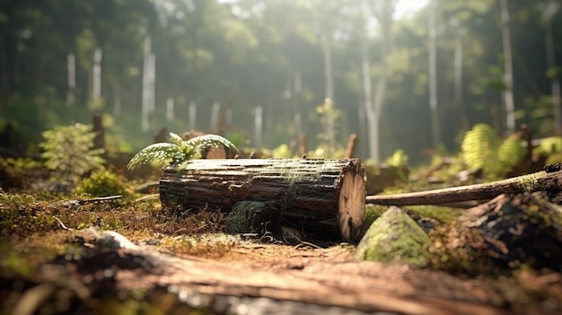 Um log na floresta com um tronco de árvore no primeiro planogenerative ai