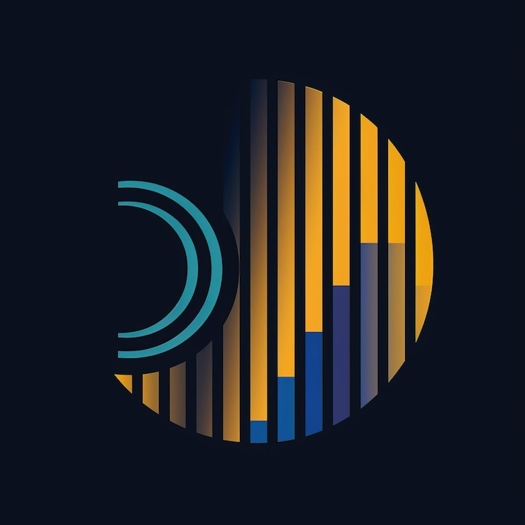 Foto um logotipo azul e amarelo com um círculo azul e uma linha amarela