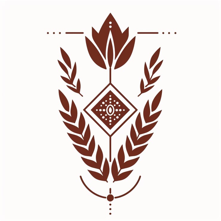 Foto um logotipo castanho e branco com um desenho castanho