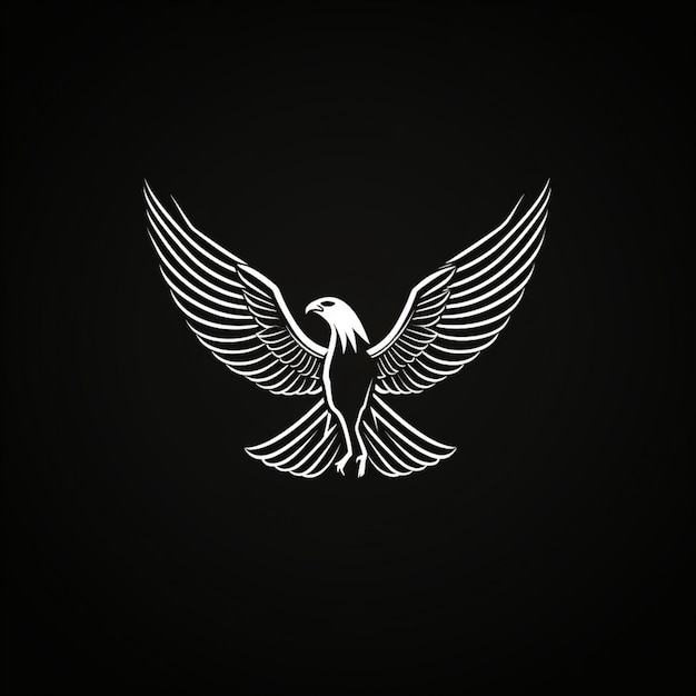 um logotipo de águia preto e branco com asas em um fundo escuro ai generativo