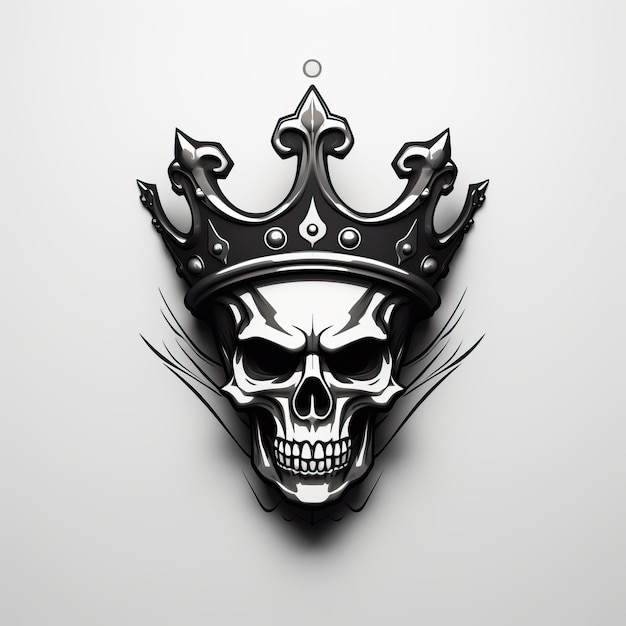 Foto um logotipo de crânio com uma coroa sobre ele no estilo do realismo preto e branco design de personagem único