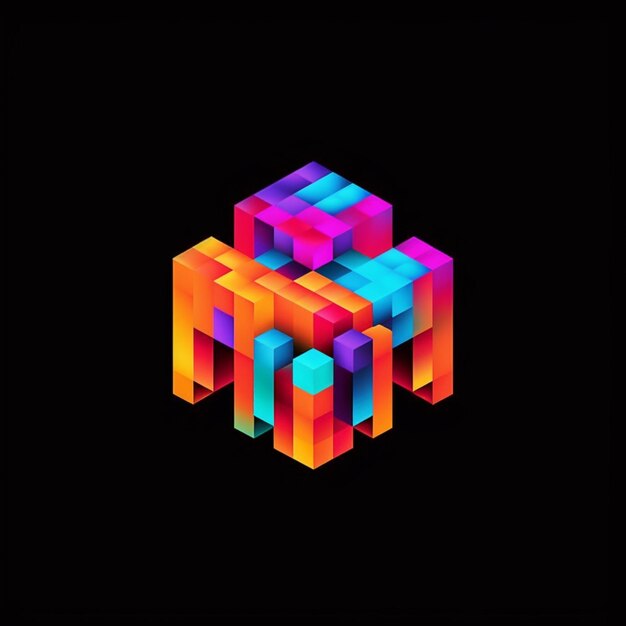 Foto um logotipo de cubo colorido com um fundo preto