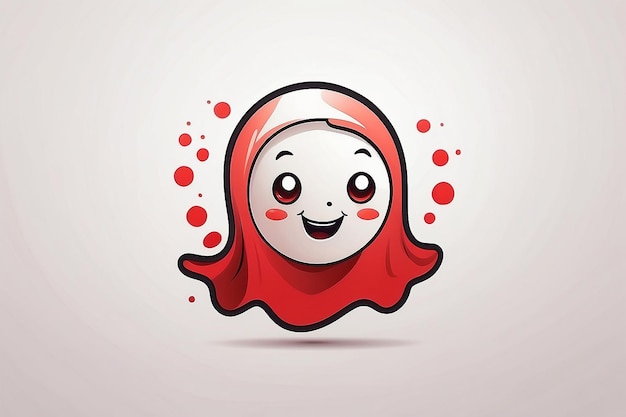 Um logotipo de fantasma de cor vermelha com uma expressão bonita e brincalhona flutuando contra um fundo de papel branco