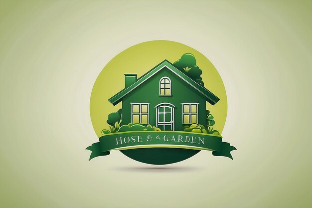 Um logotipo de ícone minimalista de jardim doméstico com cores verdes