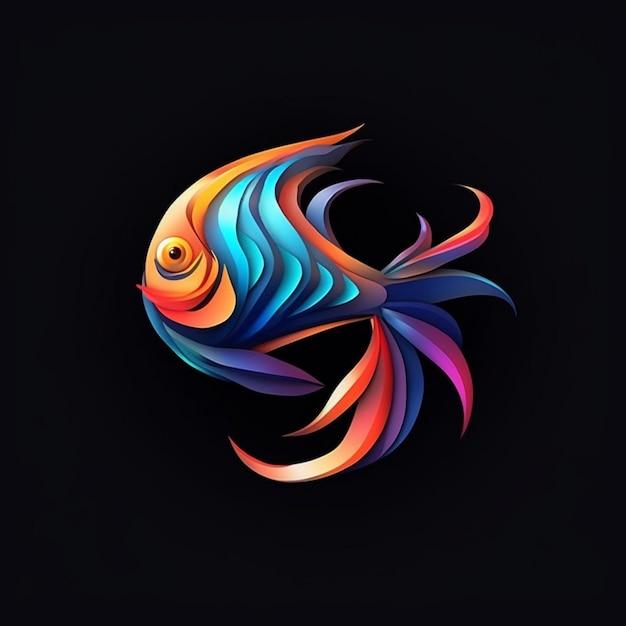 Um logotipo de peixe colorido com fundo preto