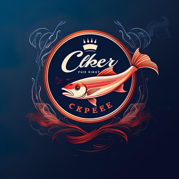 Um logotipo de peixe com uma coroa nele