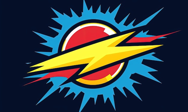 um logotipo de raio para design de quadrinhos no estilo vermelho claro e azul escuro