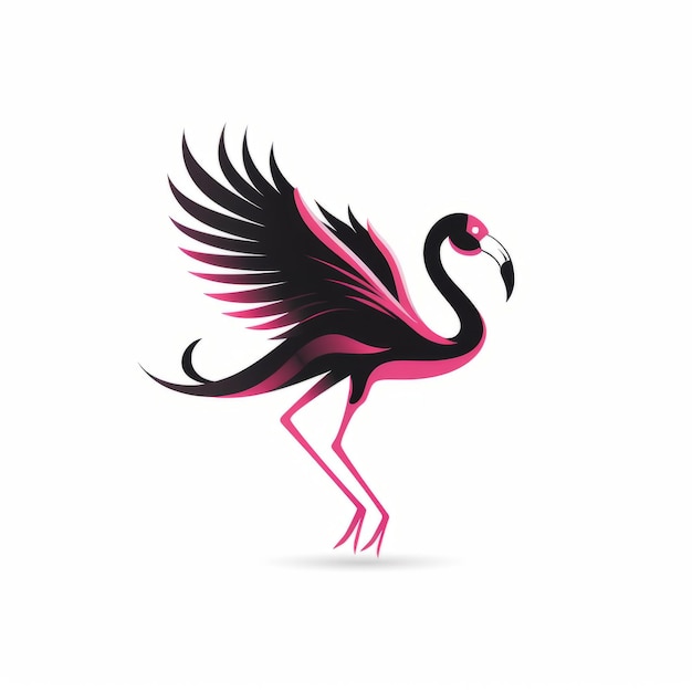 Foto um logotipo de silhueta de flamingo é retratado nesta ilustração abstrata. o logotipo é definido contra um fundo branco e é criado no estilo de rosa escuro e preto. o design, inspirado em mark brooks