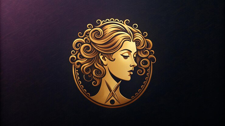 Foto um logotipo dourado com um rosto de mulher e as palavras citação a palavra citação nele