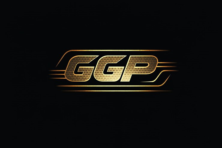 Foto um logotipo estilizado com as letras "ggpquot" em um desenho de textura dourada contra um fundo preto