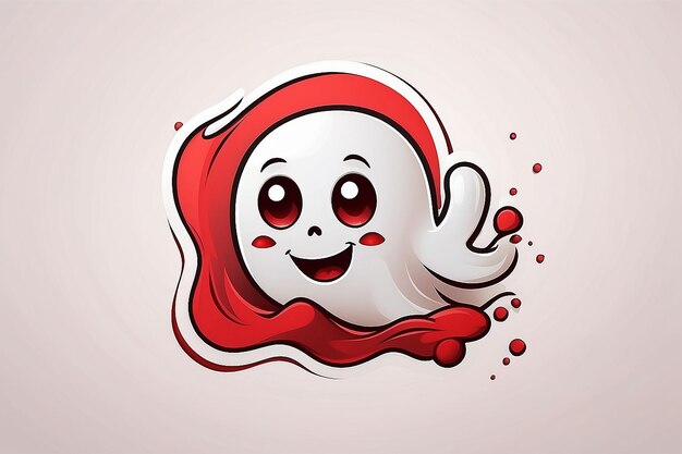 Um logotipo fantasma de cor vermelha com uma expressão fofa e divertida flutuando contra um fundo de papel branco