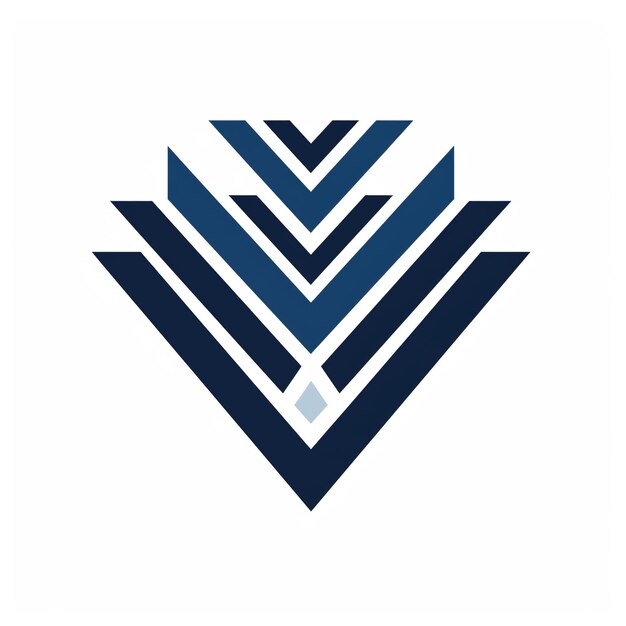 Um logotipo geométrico azul e branco com um desenho branco e azul