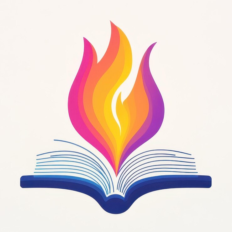 Foto um logotipo moderno com uma chama e uma bíblia projetado para inspirar uma conexão mais profunda com a fé
