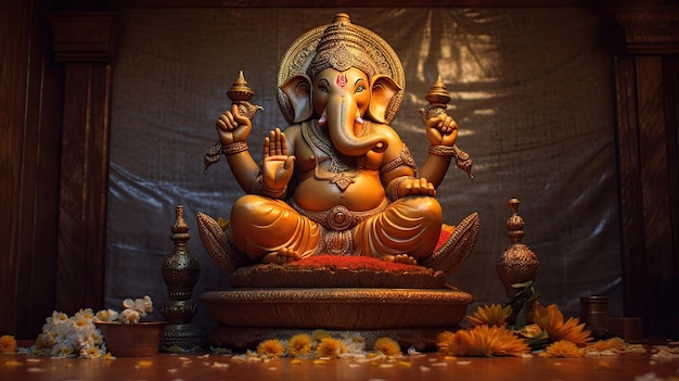 Um Lord Ganesha para Ganesh Chaturthi O objeto sagrado dos hindus Generative Ai