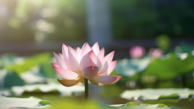 Um lótus rosa em uma lagoa em close-up foco seletivo suave com espaço para adição de texto para ilustrar uma noção budista GENERAR IA