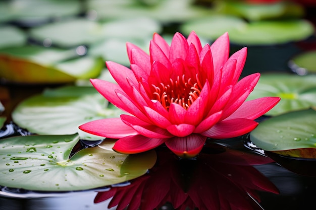 Um lótus vermelho em água natural