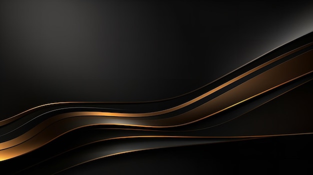 Um luxuoso pano de fundo preto com elementos de linha dourada e ornamentação de raios de luz Generative AI