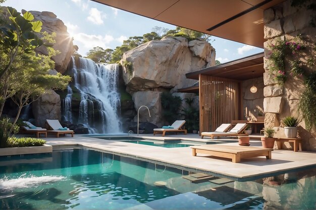 Um luxuoso spa com paredes de pedra natural