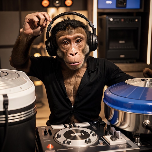 Foto um macaco a tocar música de dj