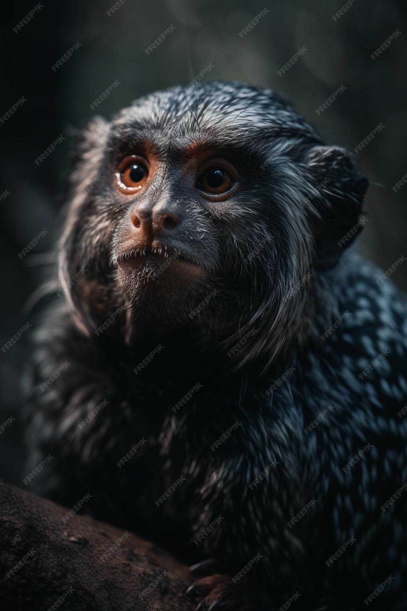 Fundo Jovem Macaco Preto Está Olhando Para A Câmera Fundo, Fotos