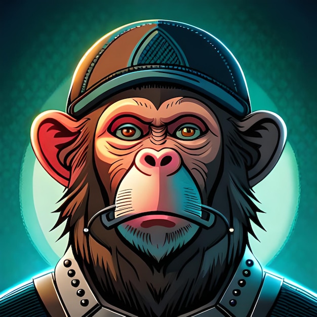 Um macaco com um chapéu e uma jaqueta que diz macaco nele.
