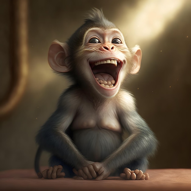 macaco engraçado dos desenhos animados sentado com sorriso