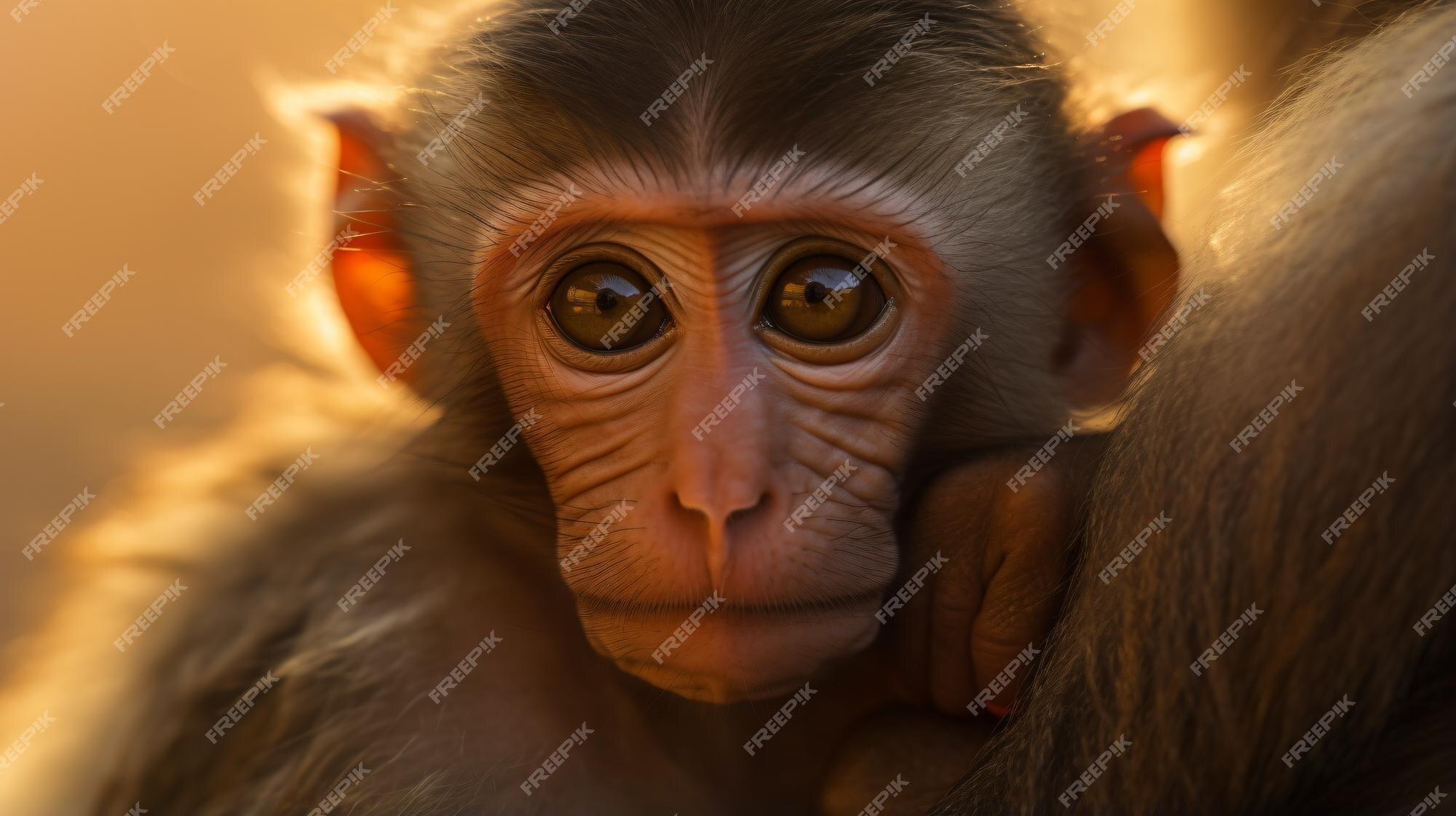 Fundo Macaco Está Olhando Diretamente Para A Câmera Fundo, Mostre