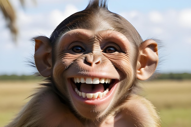 Foto um macaco com um sorriso branco olha para a câmera da plataforma playground ai