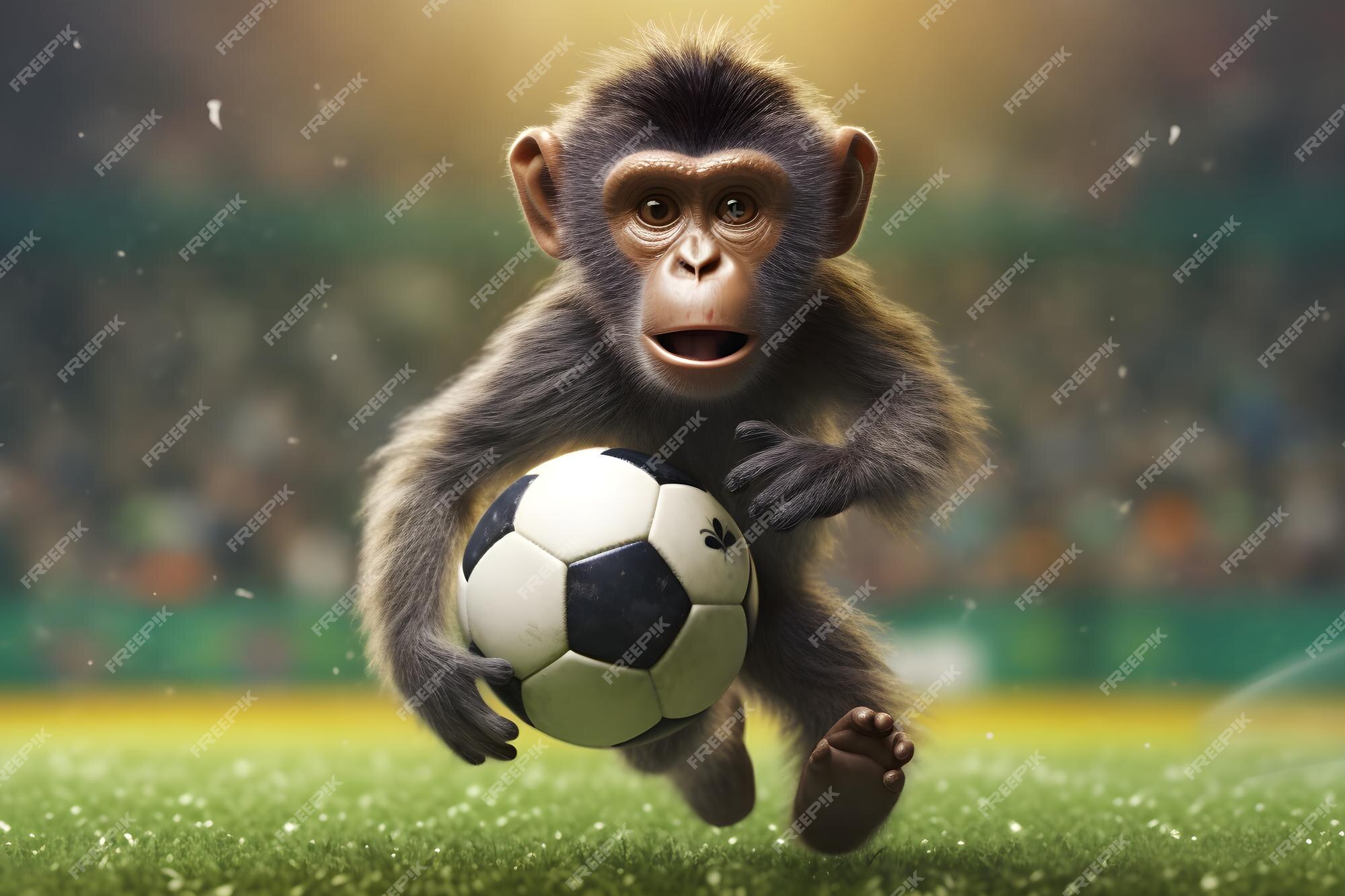 macaco chimpanzé enquanto vem até você com bola de futebol 12221703 Foto de  stock no Vecteezy