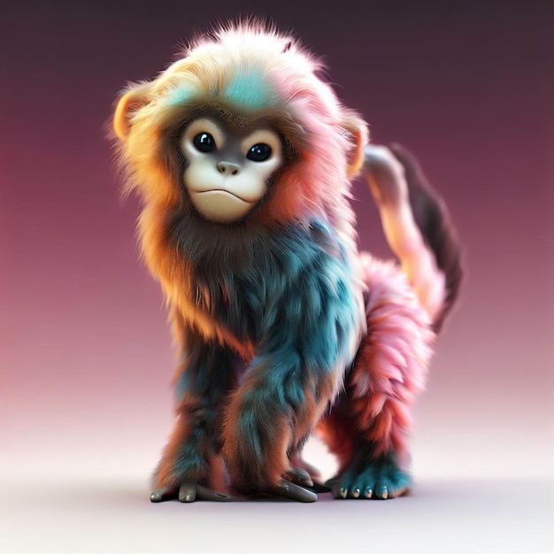 Um macaco com uma cabeça rosa e azul e uma cabeça azul.