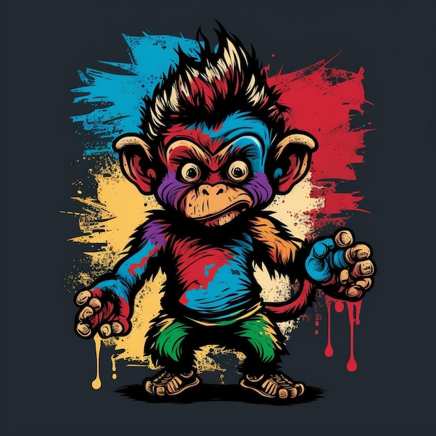 Um macaco com uma camisa azul que diz macaco nele.