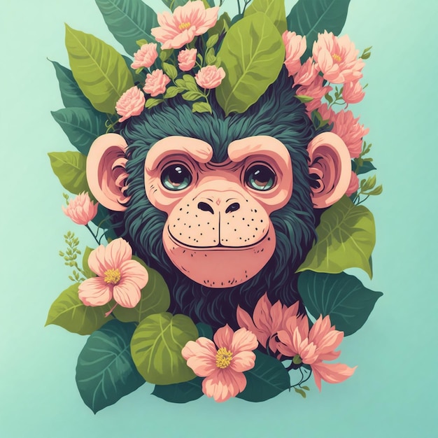 Um macaco com uma coroa de flores