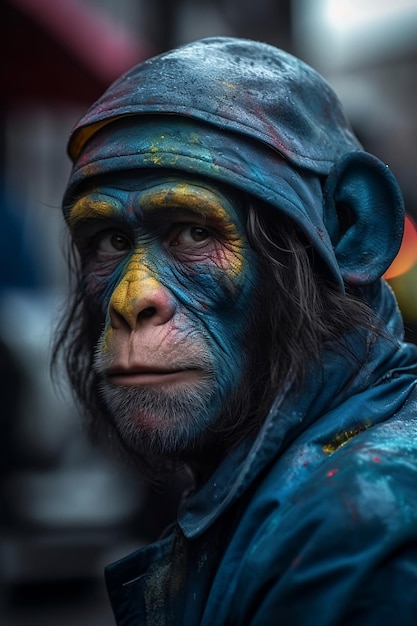Um macaco com uma pintura no rosto