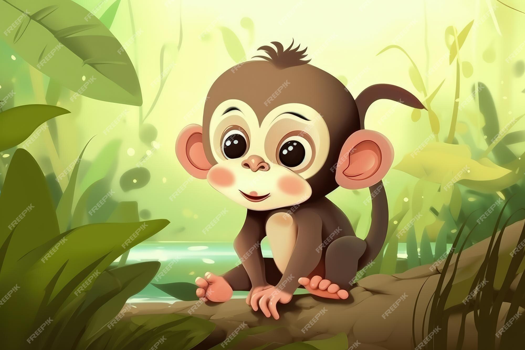 Um Desenho Animado De Macaco Bonito Sentado E Sorrindo Ilustração do Vetor  - Ilustração de floresta, feliz: 157877170