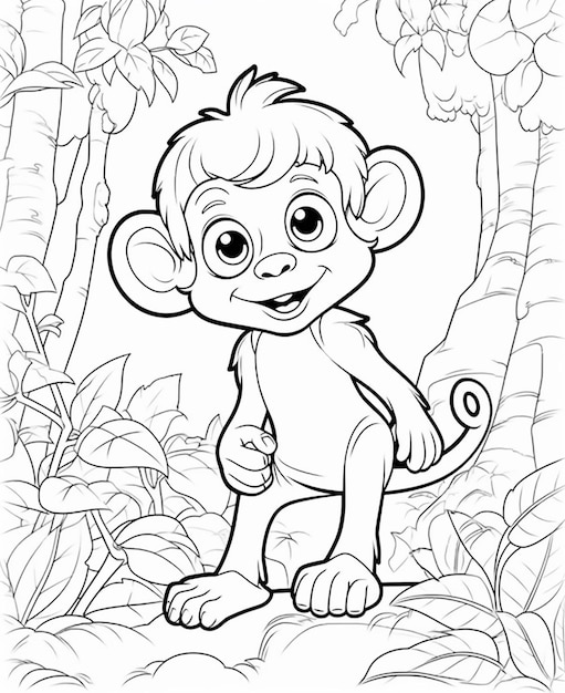 um macaco de desenho animado parado na selva com um grande sorriso ai generativo