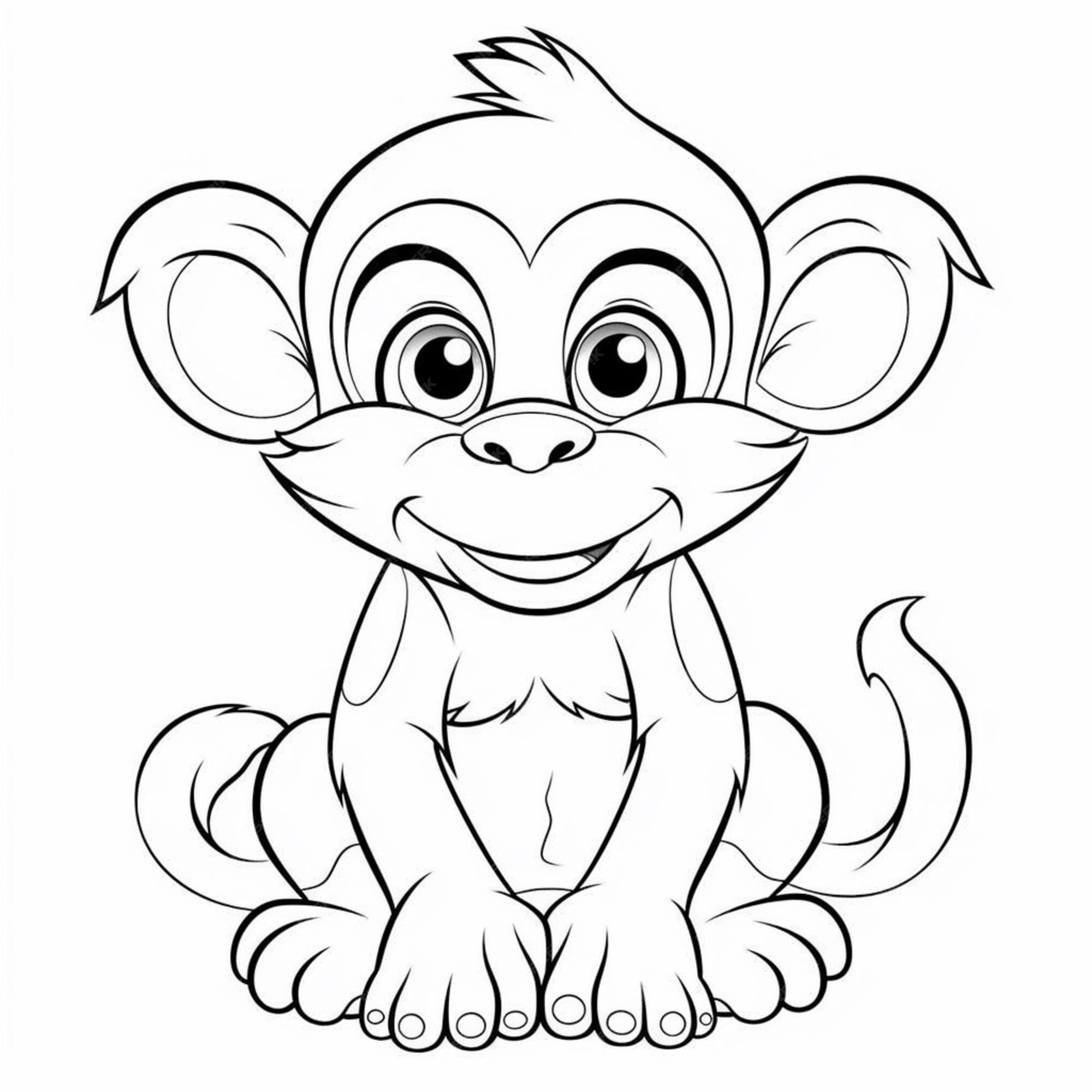 Um Desenho Animado De Macaco Bonito Sentado E Sorrindo Ilustração do Vetor  - Ilustração de floresta, feliz: 157877170