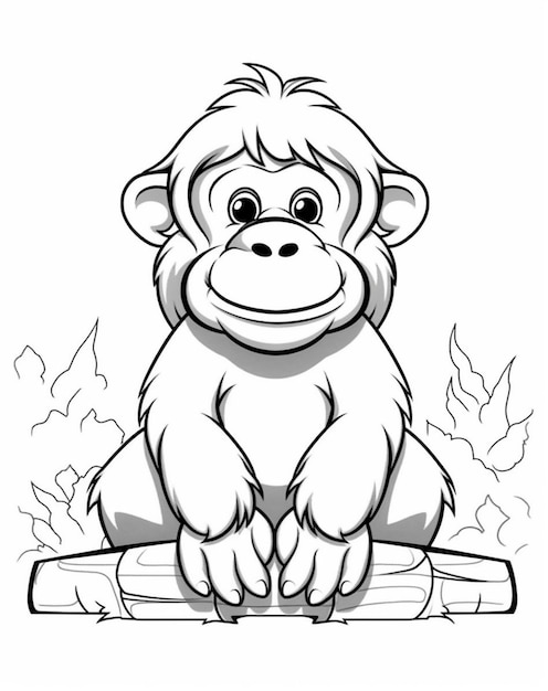 Foto um macaco de desenho animado sentado em um tronco com folhas ao redor dele ai generativo