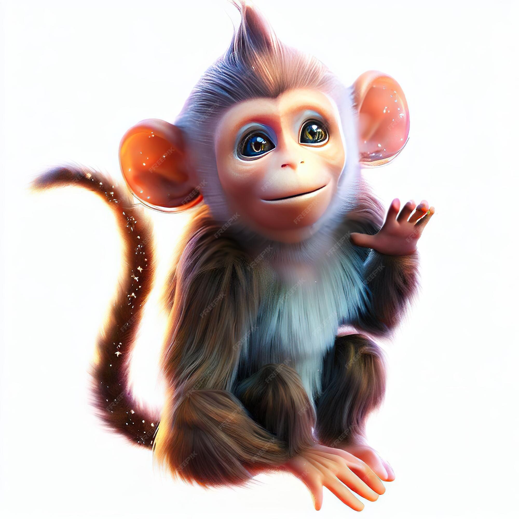 Baixe Macaco de desenho animado adorável com grandes olhos azuis PNG -  Creative Fabrica